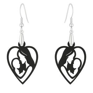 Mother & Child Heart Dangle Earrings w/ 925 Silver Hooks – Lightweight 3D-Print